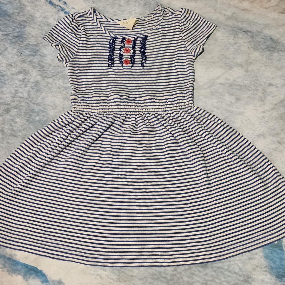 Matilda‎ Jane Blue Ivory Striped Ribbed Lap Dress Girls Size 8
